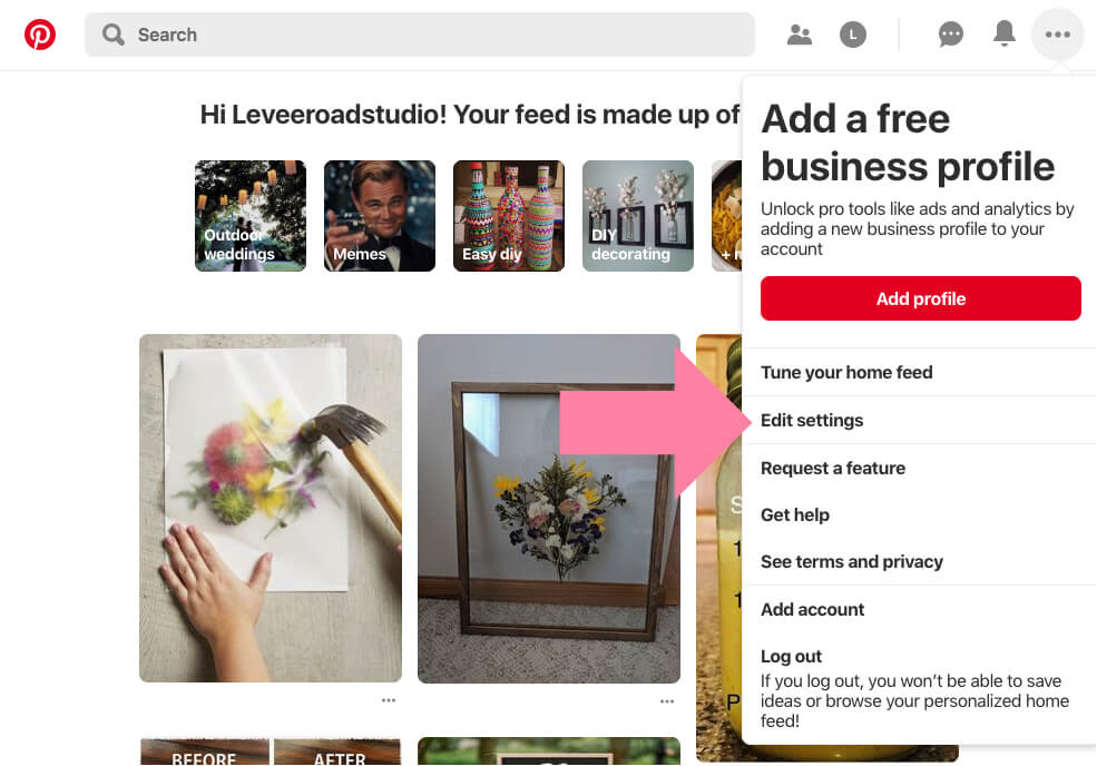 pinterest business account set up and conversion
