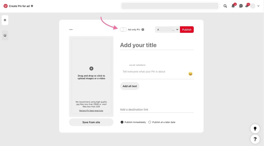 classic pin builder, now with the option to create Ad-only pins for Pinterest algotihm updates