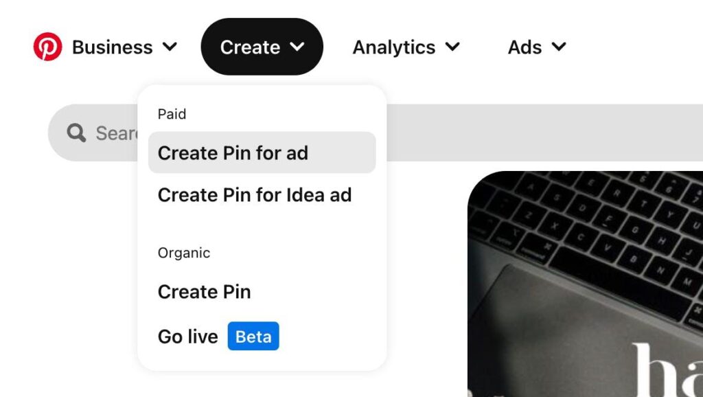 Illustration of create pin ad on Pinterest